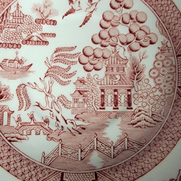 Spode Red Willow Cup and Saucer Set Archive Collection Cranberry Repro England - Picture 12 of 13